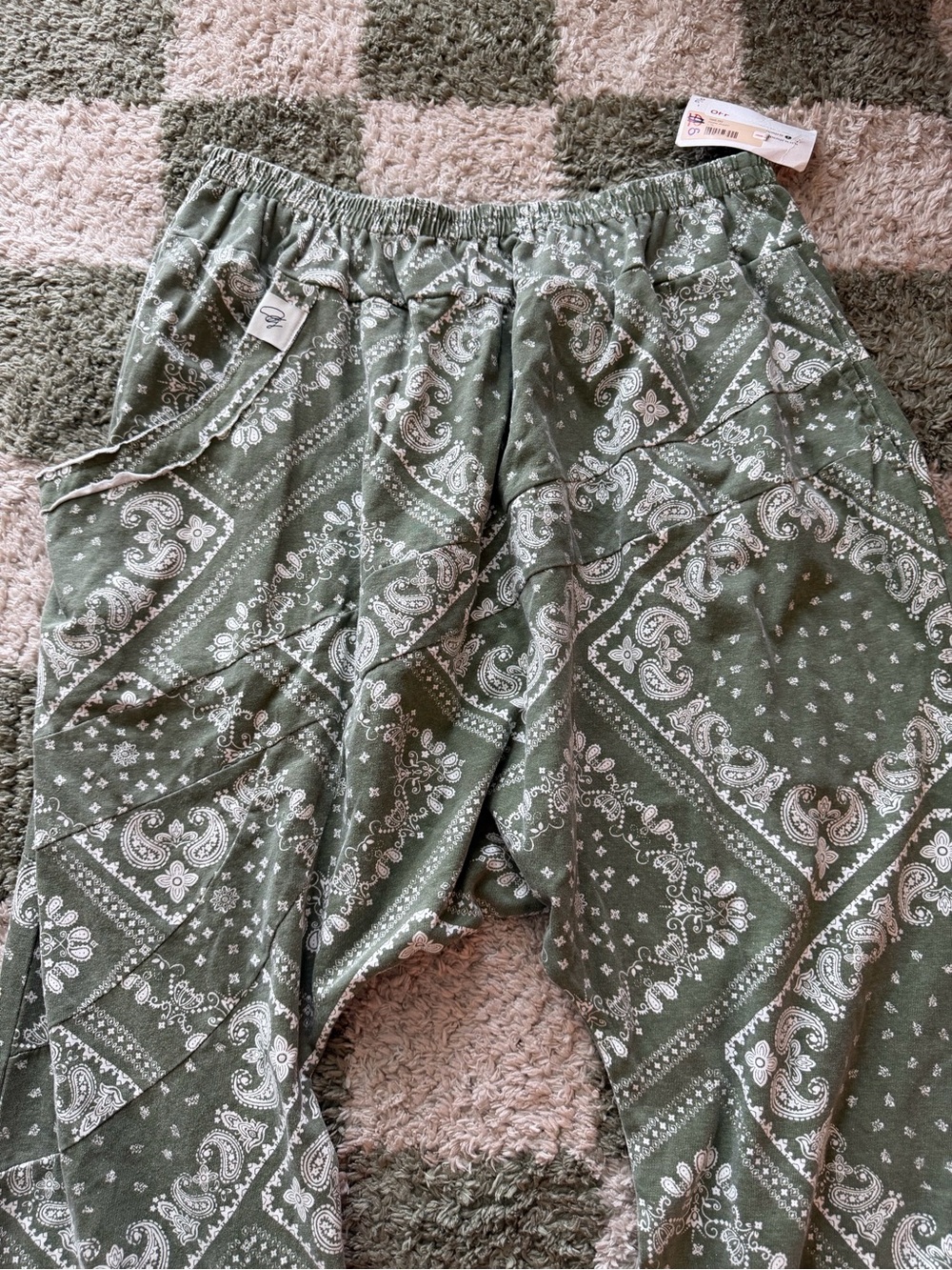 Olive Green Paisley Drawstring Track Joggers - Picture 2 of 5
